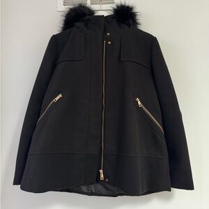 Zara Black Puffer Jacket with Faux Fur Hood
